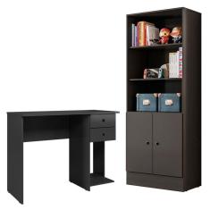 Mesa Escrivaninha 4115 e Armário Gamer 4095 Preto Fosco – Qmovi