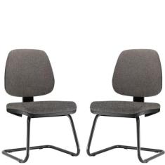 Kit 02 Cadeiras Para Escritório Job L02 Fixa Linho Cinza Escuro - Lyam