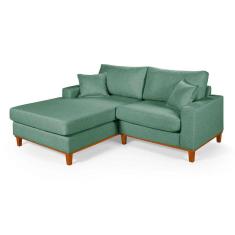 Sofa Living 2 Lugares Chaise Revestido Linho Base em Madeira