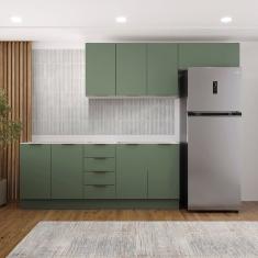 Cozinha Modulada 4 Peças sem Tampo com Rodapé 2 Aéreos e 2 Balcões Ipanema Cabecasa Madeiramadeira Verde Folha