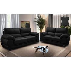 Conjunto Sofá de Couro Legítimo 3 e 2 Lugares Cama inBox Don Arturo. 2,26x1,76m