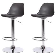 Kit 2 Banquetas Altas Luisa Rivatti Polipropileno Almofada Pu Preta Base Disco Cromado