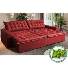 Sofá Sem Caixa Retrátil Reclinável 2,15m Cama Inbox França Velusoft Vermelho