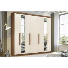 Guarda Roupa Casal 8 Portas (2 c/ Espelho) e 4 Gavetas Master New 8.4 Jatobá/Areia - Santos Andirá