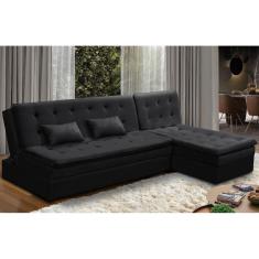 Sofá Cama King 5 Lugares 2,70m Alice Suede Preto Adonai Estofados