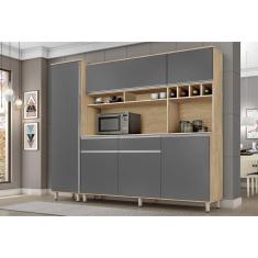 Cozinha Compacta com Armários, Balcões, Nichos e Adega Brasil Nature Cinza