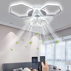 Ventilador de teto com luzes e controle remoto, ventilador de teto com 6 velocidades de vento, lâmpada dimerizável, ventilador moderno para sala de estar, sala de jantar, quarto, escritório-