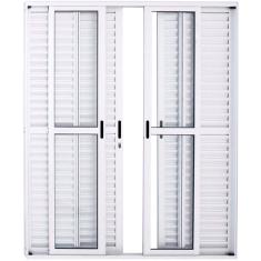 Porta De Alumínio de Correr Balcão 6 Folhas 2,10 X 1,80 Branca Linha 25 Com Fechadura