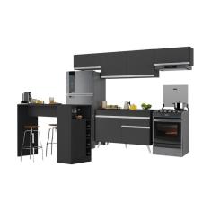 Armário De Cozinha Modulado Com Bancada Veneza Multimóveis Mp2212 Preto/branco Preto/branco