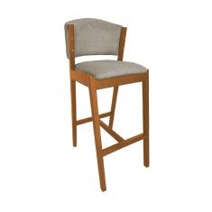 Banquetas Alta de Madeira Maciça Cerejeira Premium Ana com Encosto Linho Bege