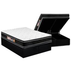 Cama Box Baú King: Colchão Espuma Castor D33 Black e White Double Face + Base CRC Suede Black(193x203)