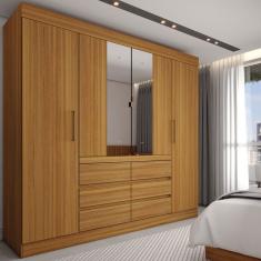 Guarda-Roupa Casal Marrom 4 Portas 6 Gavetas com Espelho Freijó - Pm