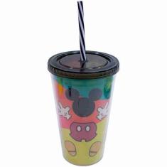 Copo Com Canudo Formato Mickey Colorido 450ml 90 Anos - Disney - Taime
