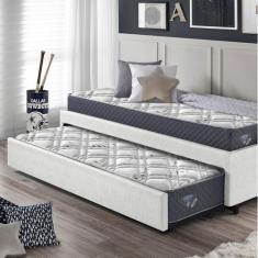 Bicama Box Solteiro 88x188 material sintético com Dois Colchões Adapto