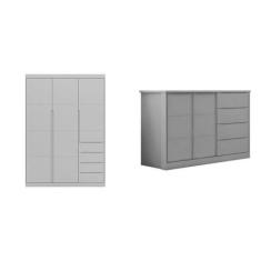 Conjunto Quarto Infantil com Guarda-roupa 3 Portas 4 Gavetas e Cômoda 