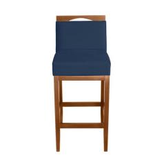 Banqueta Alta com Encosto e Apoio para Pés modelo Lyara em madeira mac