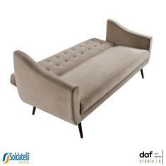 Sofá Cama Retro Mimo 3 Lugares Veludo e Linho Várias Cores - DAF Mobil