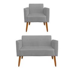 01 Namoradeira E 01 Poltrona Marisa Suede Grafite - DROSSI