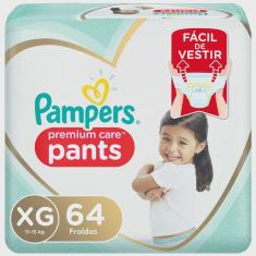Fralda pampers pants premium care xg com 64 unidades