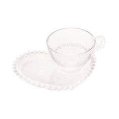Xicara Chá Cristal Com Prato Coracao Pearl 180Ml