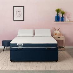 Cama Box Baú com Colchão Queen Guldi Duplo Plus D28 Azul e Branco