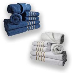 Jogo De Toalhas 12pcs 4 Banhos 4 Rosto 4 Tapetes Az+br