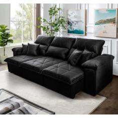 Sofá Retrátil Reclinável Trento 2,30m Suede Velut Azul Molas no Assento - King House