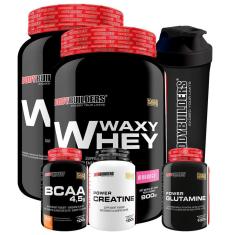 Kit 2 x Whey Protein Waxy Whey 900g + BCAA 100g + Creatina 100g + POWER Glutamina 100g + Coq - BB-Unissex