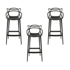 Conjunto c/3 Banqueta Allegra Alta Master Preta Cozinha Americana Balc