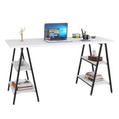 Mesa Escrivaninha Cavalete 150cm Estilo Industrial Prisma C08 Branco Chess-preto - Mpozenato