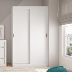 Guarda Roupa Solteiro Noah 2 Portas de Correr 2 Gavetas MDP Branco Móveis Carraro
