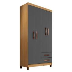 Guarda Roupa Solteiro Modena 4 Portas de Bater 2 Gavetas MDP Carvalho Americano Grafite