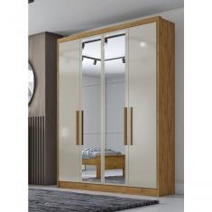 Guarda Roupa Solteiro Sevilha 4 Portas de Bater 3 Gavetas MDF com Espelho Cumaru-Fendi Móveis Novo Horizonte