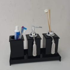 Kit Potes Em Acrílico Para Banheiro 4 Pçs Luxo K15pt4 Preto