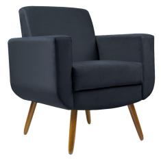 Poltrona Decorativa Cristal Pés Madeira Suede Azul Marinho