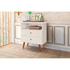 Mesa de cabeceira retrô pés palito STATUS - 2 Gavetas cor Off White - Comprar Moveis Em Casa