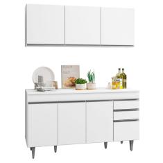 Armário Aéreo Argélia e Balcão Gabinete de Pia com Tampo Marrocos 150cm Branco - Lumil