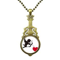 DIYthinker Colar com estampa de coração vermelho de anjo do Cupido com pingente de guitarra antiga