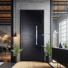 Porta Lambri Pivotante de Aluminio 227x90cm com Puxador Reto Preto