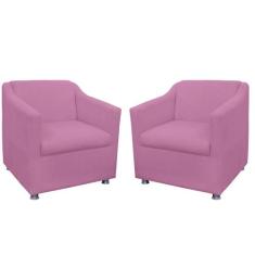 Kit 02 Poltronas Decorativa Tilla Pés Cromados Suede Bege - DS Estofad