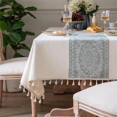 Pahajim Toalha de mesa retangular rústica com borlas toalha de mesa de outono toalha de mesa de linho de algodão de estopa toalha de mesa de Natal (retangular/quadrada, 140 x 259 cm, 8 a 10 lugares)