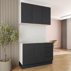 Cozinha Modulada 2 Peças sem Tampo com Rodapé 1 Aéreo e 1 Balcão Ipanema Cabecasa Madeiramadeira Grafite Trama