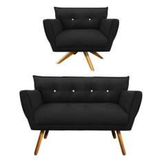 Kit 1 Namoradeira e 1 Poltrona Giratória Anitta Suede Preto - D' ROSSI