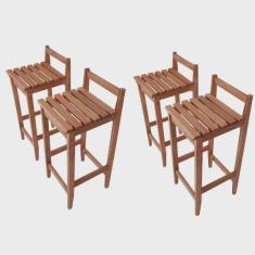Conjunto 4 Banquetas Altas Bistrô Madeira Maciça