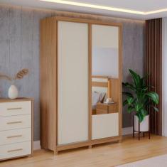 Guarda Roupa Solteiro com Espelho 2 Portas 2 Gavetas 100% MDF Dalas - 
