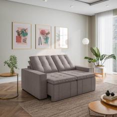 Sofá Cama Retrátil e Reclinável 3 Lugares 180cm em Linho Palmeira Cabe