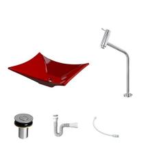 Kit Cuba L38 C/Torneira Link 1062 Metal + Válvula Click 1''B (2,6cm) + Sifão Pvc + Flexível, Compace, Vermelho