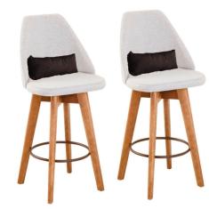 Kit 02 Banquetas Linho Bege E Almofada Suede Marrom