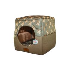 Cama para Cachorro Toca Quadrada em Corino + Poliéster Marrom Ursinho Média (M) 40 x 40 x 40 cm