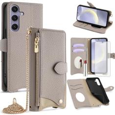 Asuwish Capa de telefone para Samsung Galaxy S24 Plus S24+ 5G Capa carteira com protetor de tela de vidro temperado e capa flip espelhada, compartimento para cartão, suporte, alça transversal, celular